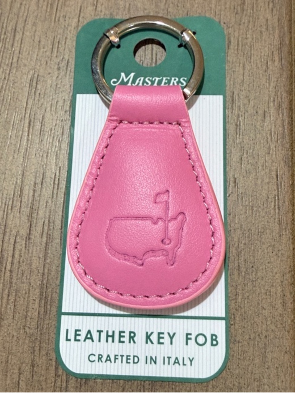 Masters Pink Leather Keychain with Embossed Golf Motif, Augusta, pink